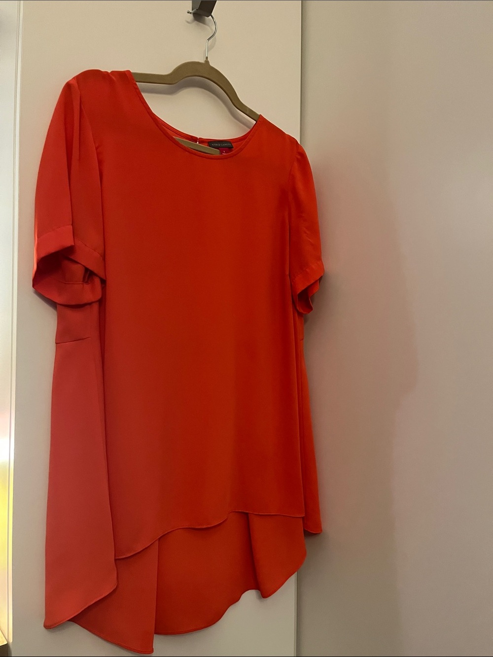 Vince Camuto Bold Orange Short Sleeve High-Low Blouse